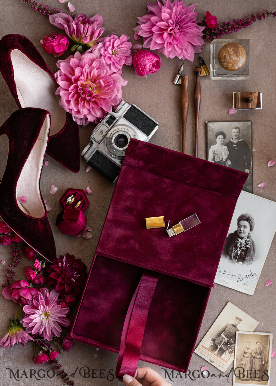FOTOALBUM/ FOTOBOX Velvet Foto Box Fotografen Box Burgunder Samt Fotokiste, Kastanienbraune Fotografenbox, Marsala Gold Hochzeitsgedächtniskiste, Gold Spiegel maßgeschneiderte Andenkenschachtel, Fotografengeschenke für Kunden, Hochzeitsbilderverpackung, maßgeschneiderte Fotografie Kupferbox.