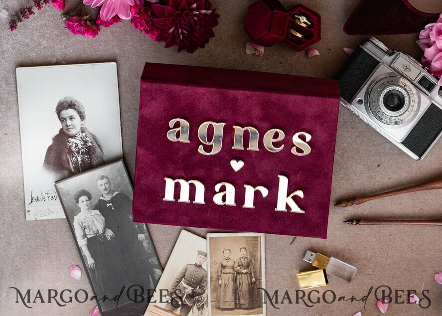 FOTOALBUM/ FOTOBOX Velvet Foto Box Fotografen Box Burgunder Samt Fotokiste, Kastanienbraune Fotografenbox, Marsala Gold Hochzeitsgedächtniskiste, Gold Spiegel maßgeschneiderte Andenkenschachtel, Fotografengeschenke für Kunden, Hochzeitsbilderverpackung, maßgeschneiderte Fotografie Kupferbox.