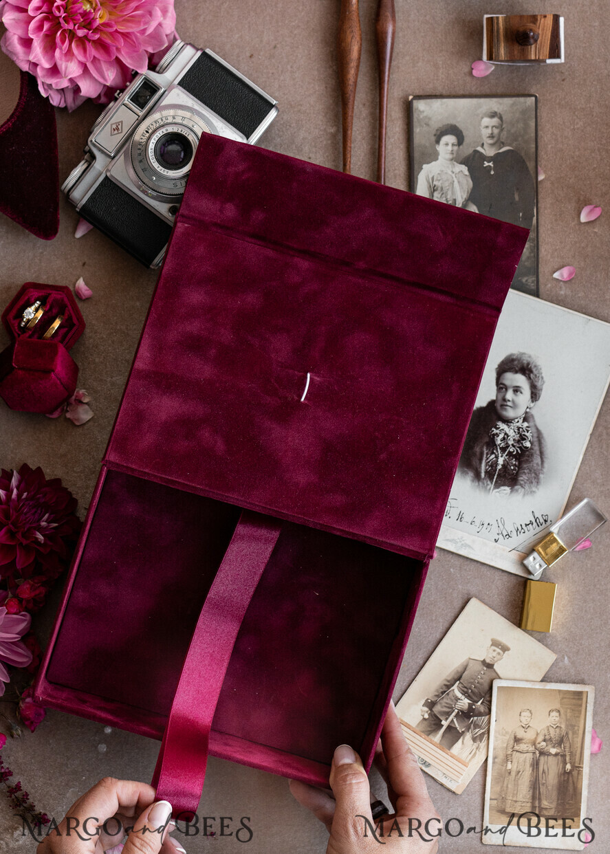 FOTOALBUM/ FOTOBOX Velvet Foto Box Fotografen Box Burgunder Samt Fotokiste, Kastanienbraune Fotografenbox, Marsala Gold Hochzeitsgedächtniskiste, Gold Spiegel maßgeschneiderte Andenkenschachtel, Fotografengeschenke für Kunden, Hochzeitsbilderverpackung, maßgeschneiderte Fotografie Kupferbox.