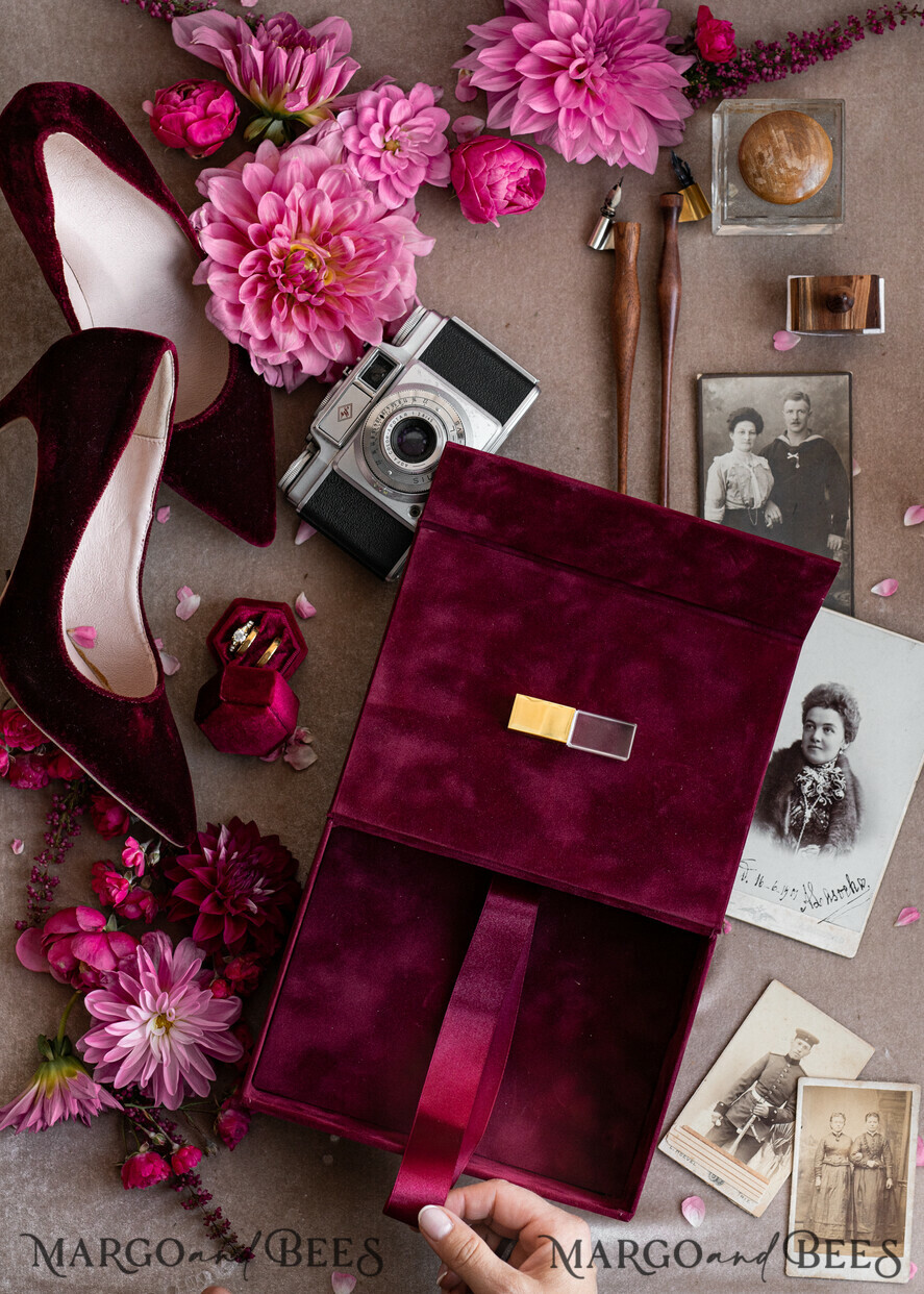FOTOALBUM/ FOTOBOX Velvet Foto Box Fotografen Box Burgunder Samt Fotokiste, Kastanienbraune Fotografenbox, Marsala Gold Hochzeitsgedächtniskiste, Gold Spiegel maßgeschneiderte Andenkenschachtel, Fotografengeschenke für Kunden, Hochzeitsbilderverpackung, maßgeschneiderte Fotografie Kupferbox.