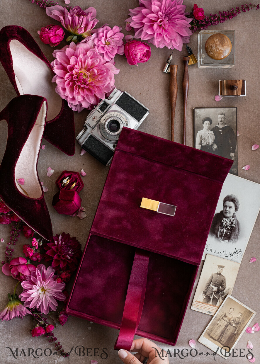 FOTOALBUM/ FOTOBOX Velvet Foto Box Fotografen Box Burgunder Samt Fotokiste, Kastanienbraune Fotografenbox, Marsala Gold Hochzeitsgedächtniskiste, Gold Spiegel maßgeschneiderte Andenkenschachtel, Fotografengeschenke für Kunden, Hochzeitsbilderverpackung, maßgeschneiderte Fotografie Kupferbox.