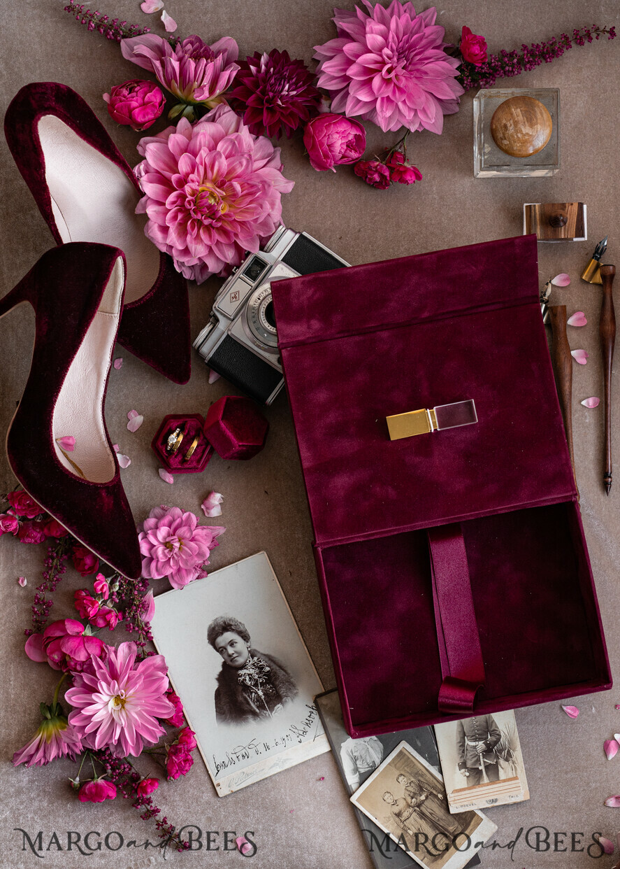 FOTOALBUM/ FOTOBOX Velvet Foto Box Fotografen Box Burgunder Samt Fotokiste, Kastanienbraune Fotografenbox, Marsala Gold Hochzeitsgedächtniskiste, Gold Spiegel maßgeschneiderte Andenkenschachtel, Fotografengeschenke für Kunden, Hochzeitsbilderverpackung, maßgeschneiderte Fotografie Kupferbox.