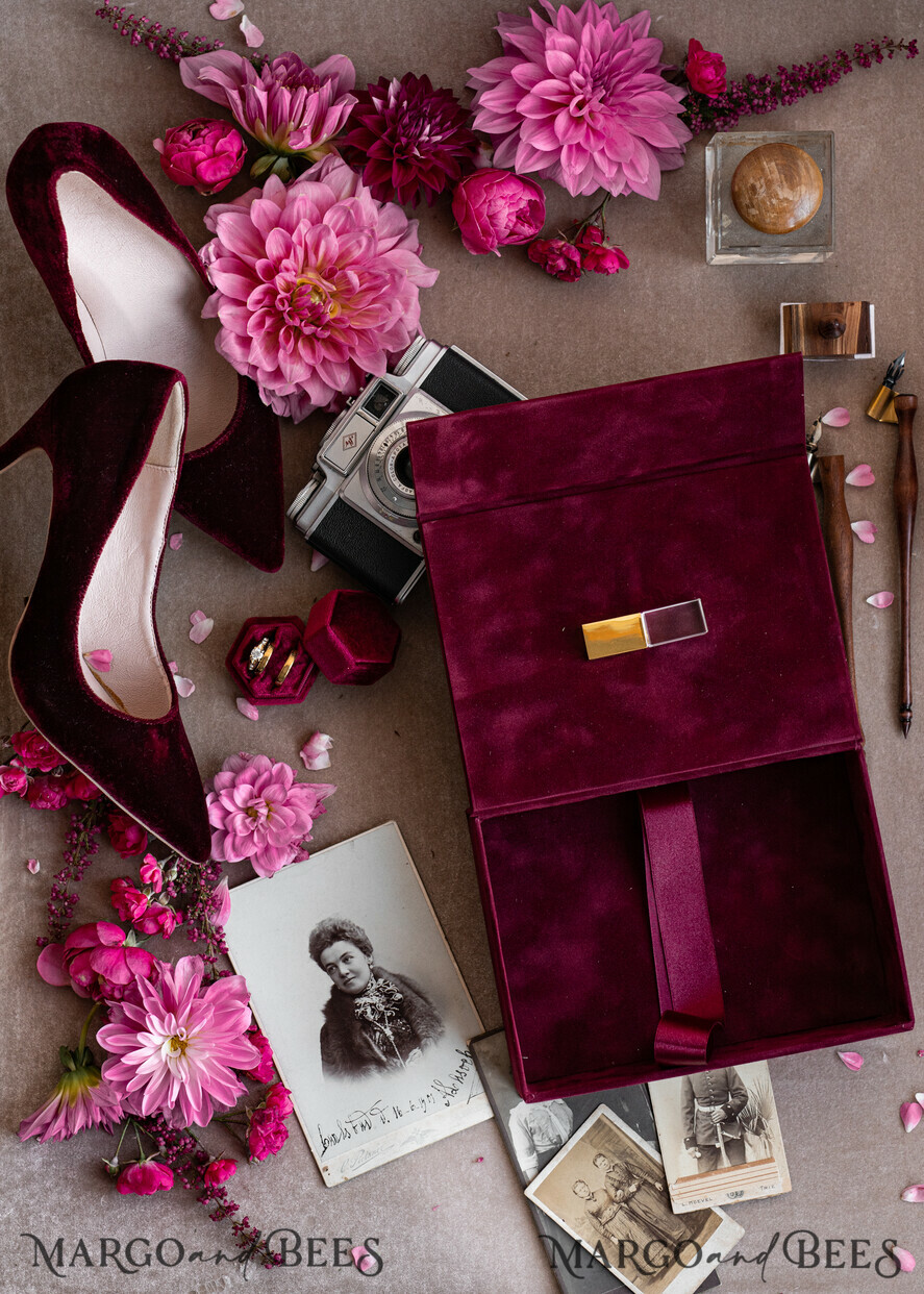 FOTOALBUM/ FOTOBOX Velvet Foto Box Fotografen Box Burgunder Samt Fotokiste, Kastanienbraune Fotografenbox, Marsala Gold Hochzeitsgedächtniskiste, Gold Spiegel maßgeschneiderte Andenkenschachtel, Fotografengeschenke für Kunden, Hochzeitsbilderverpackung, maßgeschneiderte Fotografie Kupferbox.