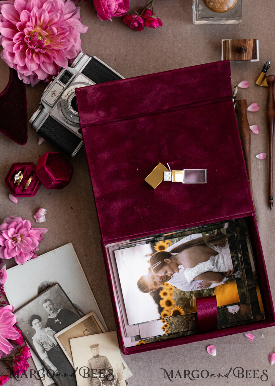 FOTOALBUM/ FOTOBOX Velvet Foto Box Fotografen Box Burgunder Samt Fotokiste, Kastanienbraune Fotografenbox, Marsala Gold Hochzeitsgedächtniskiste, Gold Spiegel maßgeschneiderte Andenkenschachtel, Fotografengeschenke für Kunden, Hochzeitsbilderverpackung, maßgeschneiderte Fotografie Kupferbox.