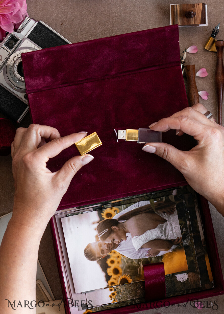FOTOALBUM/ FOTOBOX Velvet Foto Box Fotografen Box Burgunder Samt Fotokiste, Kastanienbraune Fotografenbox, Marsala Gold Hochzeitsgedächtniskiste, Gold Spiegel maßgeschneiderte Andenkenschachtel, Fotografengeschenke für Kunden, Hochzeitsbilderverpackung, maßgeschneiderte Fotografie Kupferbox.