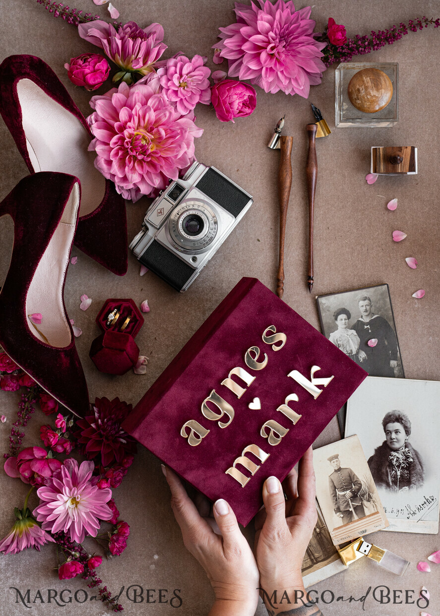 FOTOALBUM/ FOTOBOX Velvet Foto Box Fotografen Box Burgunder Samt Fotokiste, Kastanienbraune Fotografenbox, Marsala Gold Hochzeitsgedächtniskiste, Gold Spiegel maßgeschneiderte Andenkenschachtel, Fotografengeschenke für Kunden, Hochzeitsbilderverpackung, maßgeschneiderte Fotografie Kupferbox.