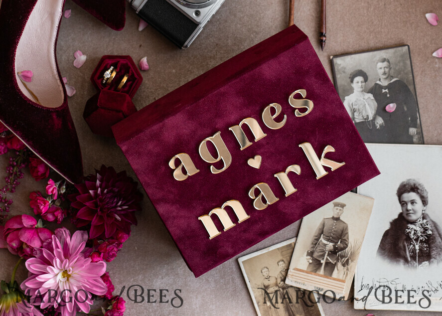 FOTOALBUM/ FOTOBOX Velvet Foto Box Fotografen Box Burgunder Samt Fotokiste, Kastanienbraune Fotografenbox, Marsala Gold Hochzeitsgedächtniskiste, Gold Spiegel maßgeschneiderte Andenkenschachtel, Fotografengeschenke für Kunden, Hochzeitsbilderverpackung, maßgeschneiderte Fotografie Kupferbox.