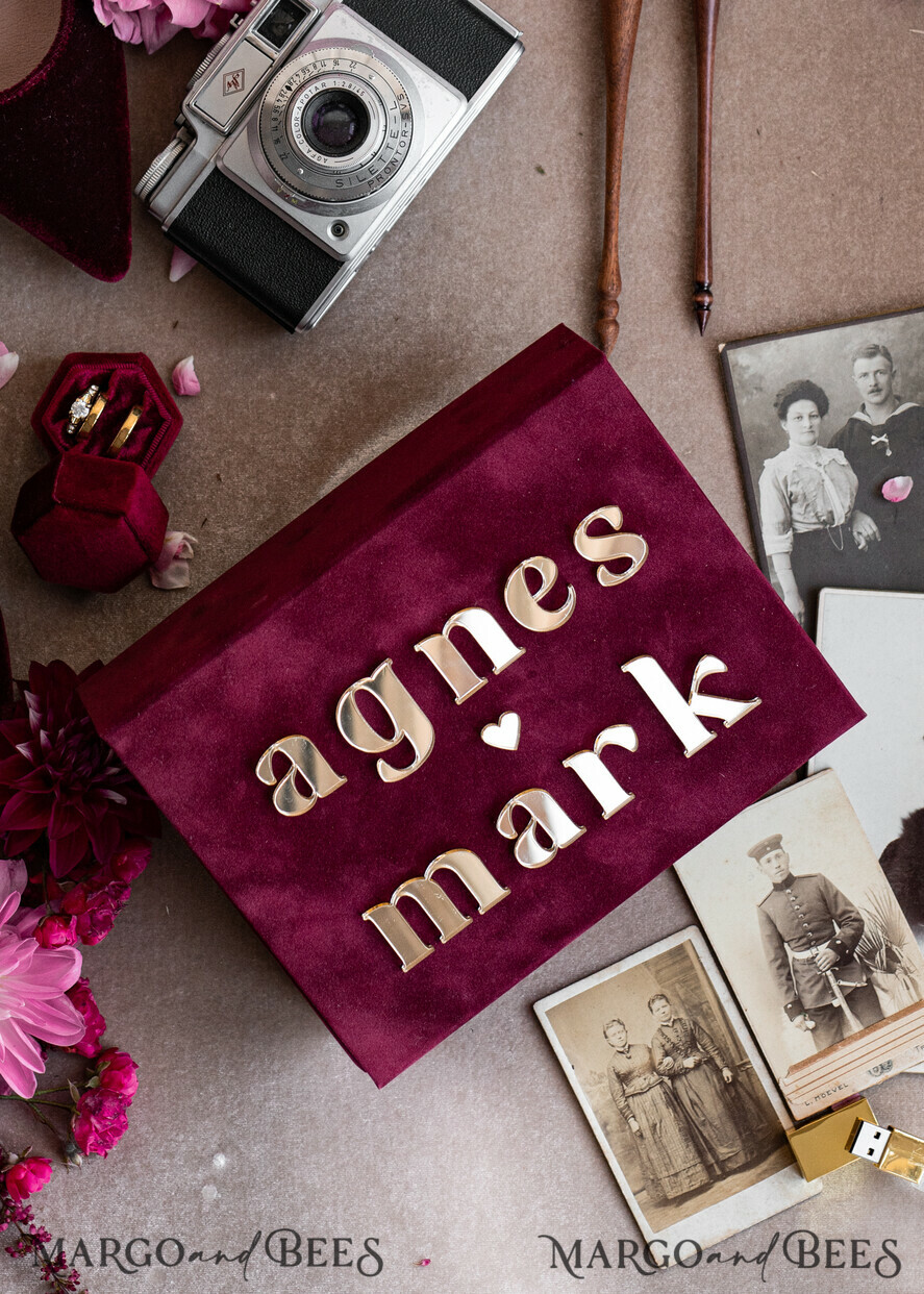 FOTOALBUM/ FOTOBOX Velvet Foto Box Fotografen Box Burgunder Samt Fotokiste, Kastanienbraune Fotografenbox, Marsala Gold Hochzeitsgedächtniskiste, Gold Spiegel maßgeschneiderte Andenkenschachtel, Fotografengeschenke für Kunden, Hochzeitsbilderverpackung, maßgeschneiderte Fotografie Kupferbox.