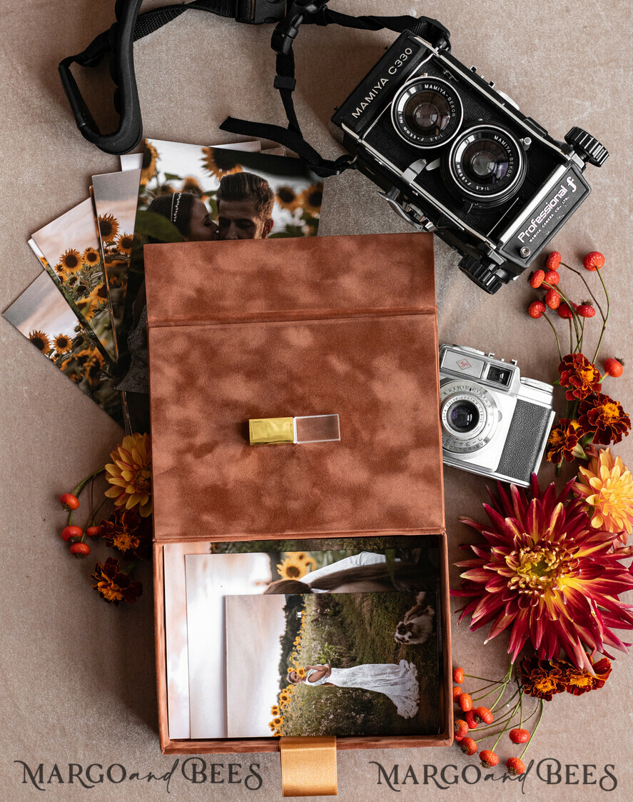 FOTOALBUM/ FOTOBOX Velvet Foto Box Fotografen Box Terrakotta Samt Foto Box Fotografen Box Hochzeitsgedächtnis Box, verbranntes Orange benutzerdefinierte Andenken Box, Rost Fotograf Geschenke für Kunden, Hochzeitsbilder Verpackung, benutzerdefinierte Fotografie Kupfer Box