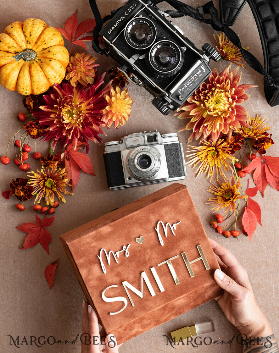 FOTOALBUM/ FOTOBOX Velvet Foto Box Fotografen Box Terrakotta Samt Foto Box Fotografen Box Hochzeitsgedächtnis Box, verbranntes Orange benutzerdefinierte Andenken Box, Rost Fotograf Geschenke für Kunden, Hochzeitsbilder Verpackung, benutzerdefinierte Fotografie Kupfer Box