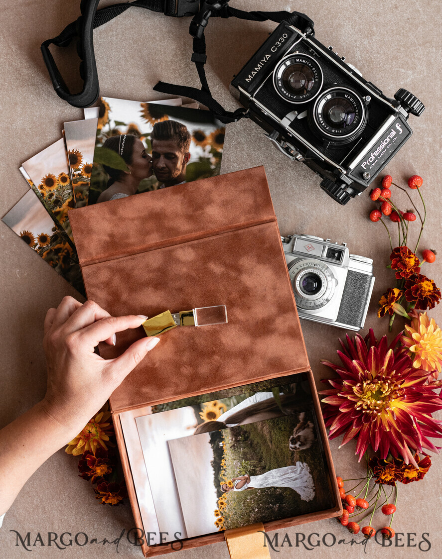 FOTOALBUM/ FOTOBOX Velvet Foto Box Fotografen Box Terrakotta Samt Foto Box Fotografen Box Hochzeitsgedächtnis Box, verbranntes Orange benutzerdefinierte Andenken Box, Rost Fotograf Geschenke für Kunden, Hochzeitsbilder Verpackung, benutzerdefinierte Fotografie Kupfer Box