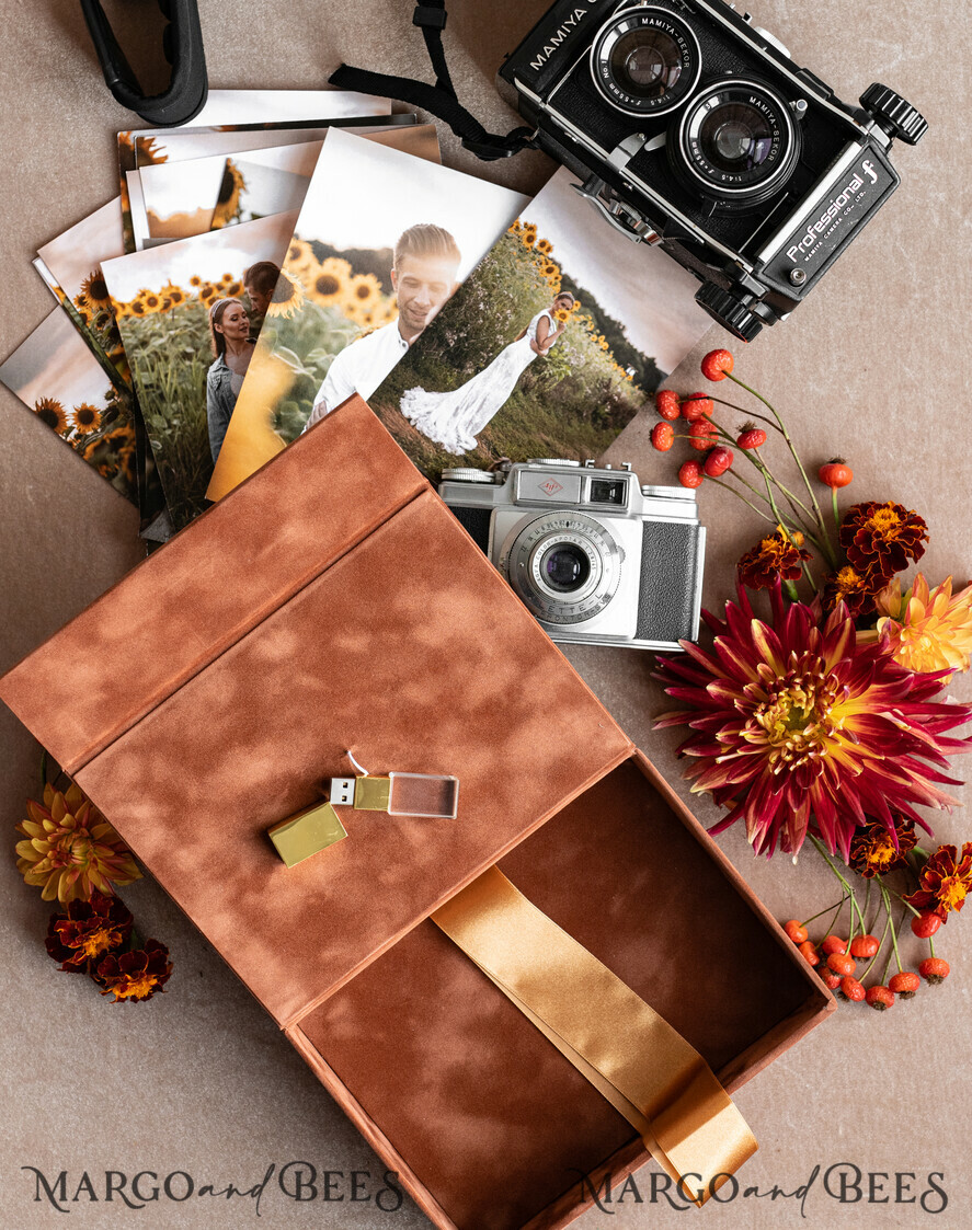 FOTOALBUM/ FOTOBOX Velvet Foto Box Fotografen Box Terrakotta Samt Foto Box Fotografen Box Hochzeitsgedächtnis Box, verbranntes Orange benutzerdefinierte Andenken Box, Rost Fotograf Geschenke für Kunden, Hochzeitsbilder Verpackung, benutzerdefinierte Fotografie Kupfer Box