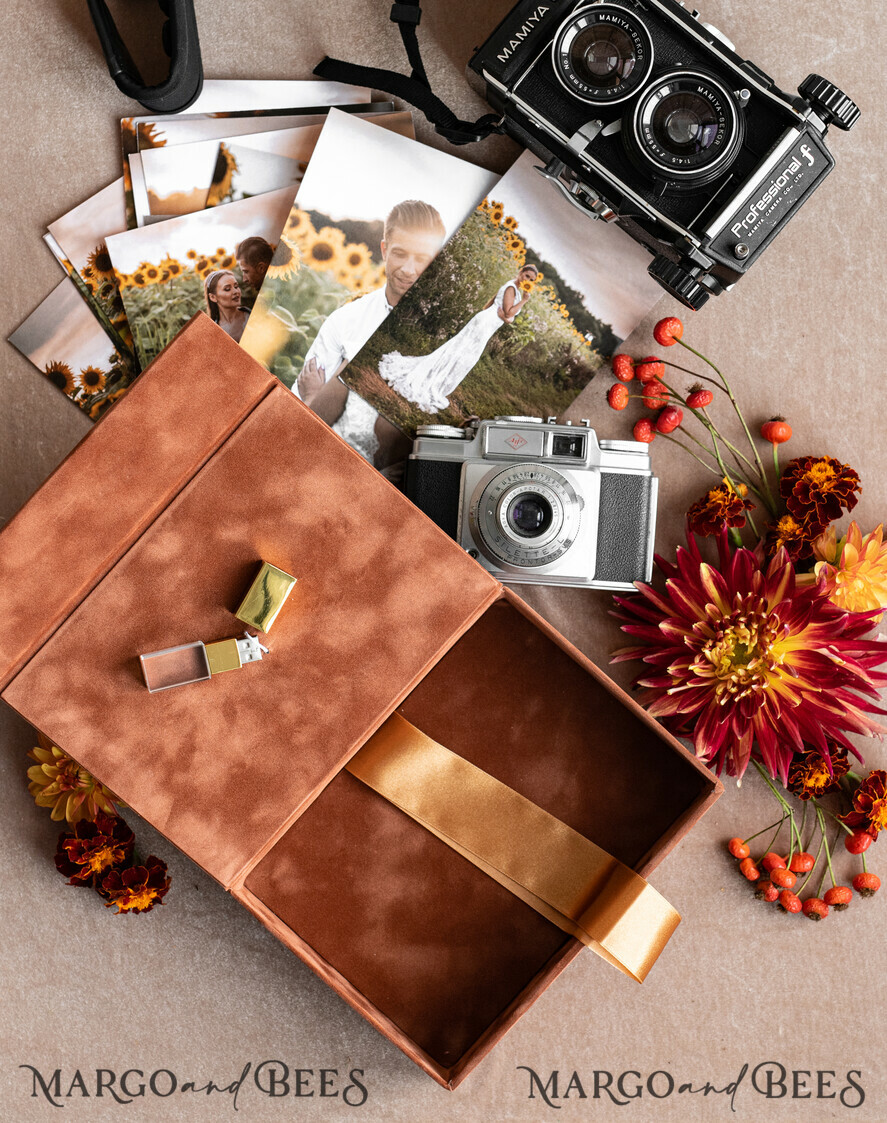 FOTOALBUM/ FOTOBOX Velvet Foto Box Fotografen Box Terrakotta Samt Foto Box Fotografen Box Hochzeitsgedächtnis Box, verbranntes Orange benutzerdefinierte Andenken Box, Rost Fotograf Geschenke für Kunden, Hochzeitsbilder Verpackung, benutzerdefinierte Fotografie Kupfer Box