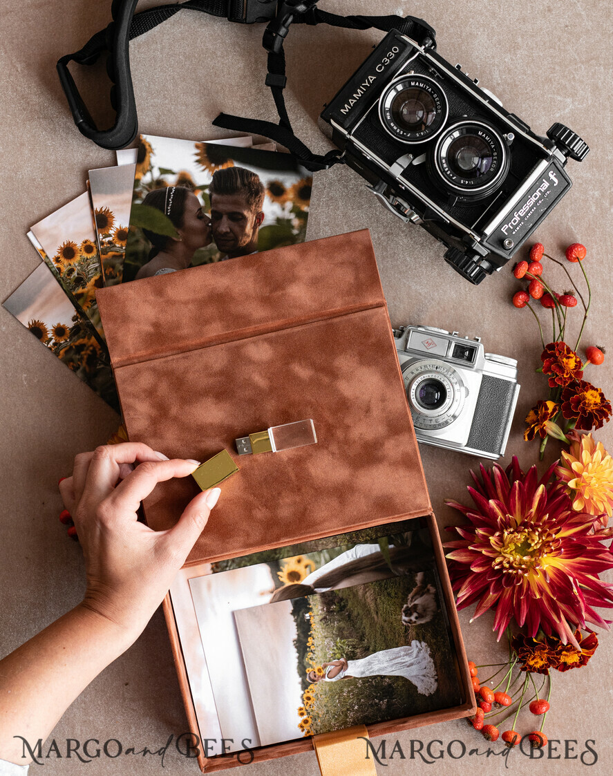 FOTOALBUM/ FOTOBOX Velvet Foto Box Fotografen Box Terrakotta Samt Foto Box Fotografen Box Hochzeitsgedächtnis Box, verbranntes Orange benutzerdefinierte Andenken Box, Rost Fotograf Geschenke für Kunden, Hochzeitsbilder Verpackung, benutzerdefinierte Fotografie Kupfer Box