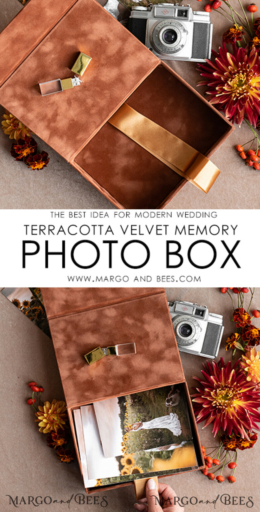 FOTOALBUM/ FOTOBOX Velvet Foto Box Fotografen Box Terrakotta Samt Foto Box Fotografen Box Hochzeitsgedächtnis Box, verbranntes Orange benutzerdefinierte Andenken Box, Rost Fotograf Geschenke für Kunden, Hochzeitsbilder Verpackung, benutzerdefinierte Fotografie Kupfer Box