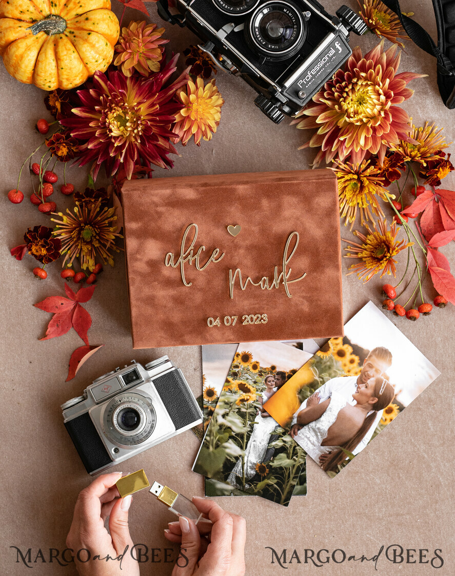 PHOTO ALBUM/ PHOTO BOX Velvet Photo Box Photographer Box Terracotta Velvet Photo Box Photographer Box Wedding Memory Box, Burnt Orange Custom Keepsake Box, Rust Photographer Gifts for Clients, Wedding Pictures packaging, Custom photography Copper box