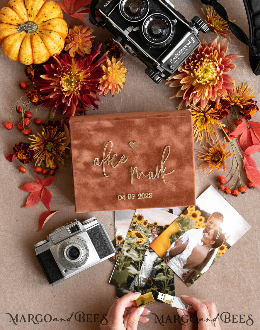 PHOTO ALBUM/ PHOTO BOX Velvet Photo Box Photographer Box Terracotta Velvet Photo Box Photographer Box Wedding Memory Box, Burnt Orange Custom Keepsake Box, Rust Photographer Gifts for Clients, Wedding Pictures packaging, Custom photography Copper box