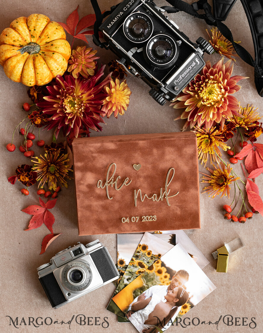 PHOTO ALBUM/ PHOTO BOX Velvet Photo Box Photographer Box Terracotta Velvet Photo Box Photographer Box Wedding Memory Box, Burnt Orange Custom Keepsake Box, Rust Photographer Gifts for Clients, Wedding Pictures packaging, Custom photography Copper box