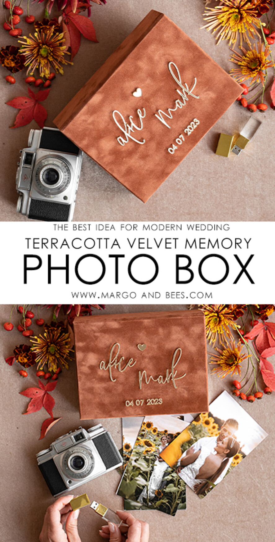 PHOTO ALBUM/ PHOTO BOX Velvet Photo Box Photographer Box Terracotta Velvet Photo Box Photographer Box Wedding Memory Box, Burnt Orange Custom Keepsake Box, Rust Photographer Gifts for Clients, Wedding Pictures packaging, Custom photography Copper box