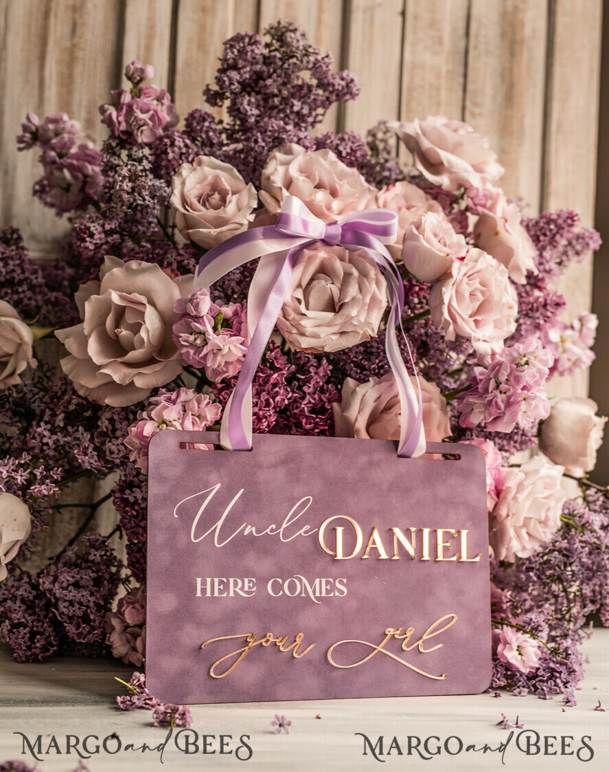 FLOWER GIRL / Page Boy SIGNS acrylic flower girl / page boy signs Personalised acrylic wedding sign, mauve velvet Page boy sign, dusty rose gold acrylic flower girl sign, plum page boy wedding day sign, boh