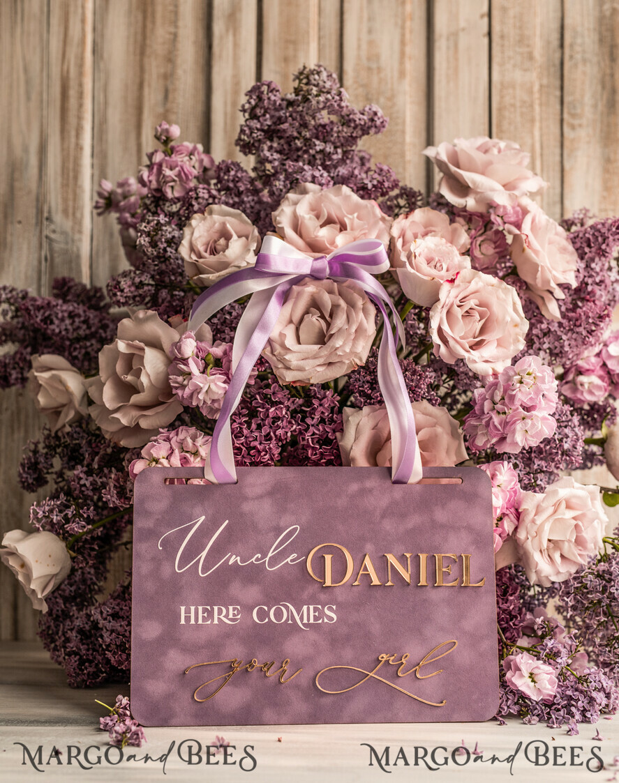 FLOWER GIRL / Page Boy SIGNS acrylic flower girl / page boy signs Personalised acrylic wedding sign, mauve velvet Page boy sign, dusty rose gold acrylic flower girl sign, plum page boy wedding day sign, boh