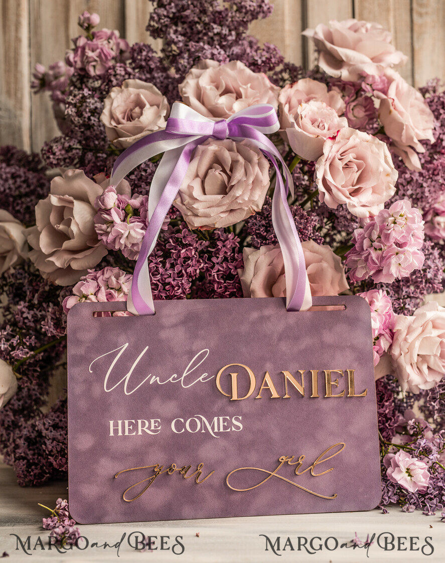 FLOWER GIRL / Page Boy SIGNS acrylic flower girl / page boy signs Personalised acrylic wedding sign, mauve velvet Page boy sign, dusty rose gold acrylic flower girl sign, plum page boy wedding day sign, boh