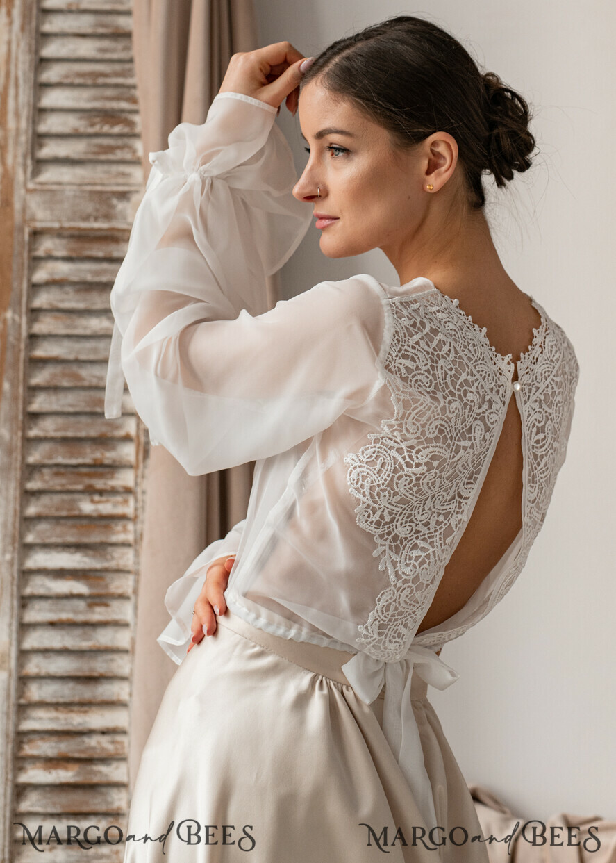 BRAUT Bolero, Kleider, Strumpfband SPITZEN HOCHZEITSBOLERO Elfenbein Seide und Spitze Hochzeitsbolero mit langen Ärmeln, Shrug Damen Hochzeitsjacke, Braut Rückenfreies Cover-up, Elfenbein Bluse für die Braut, Braut Spitze Bluse, Kleid Capelet