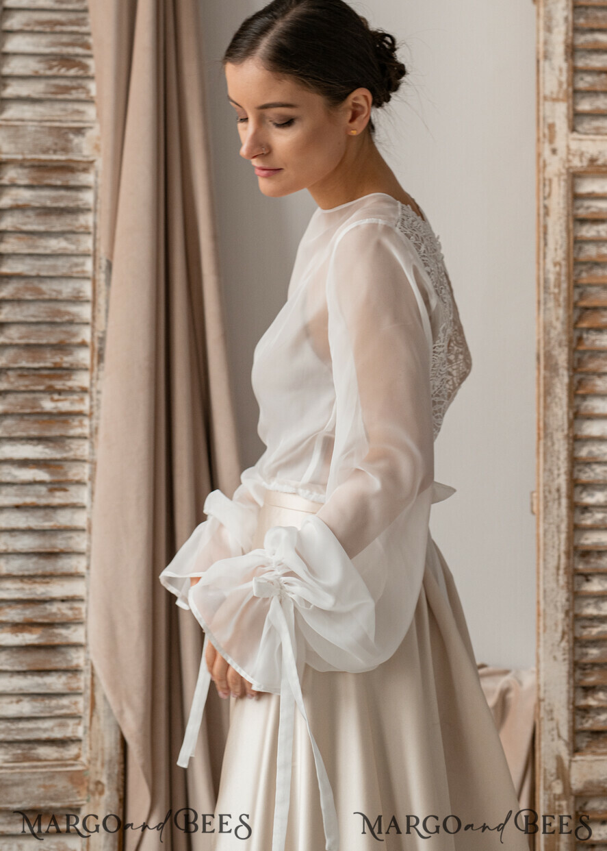 BRAUT Bolero, Kleider, Strumpfband SPITZEN HOCHZEITSBOLERO Elfenbein Seide und Spitze Hochzeitsbolero mit langen Ärmeln, Shrug Damen Hochzeitsjacke, Braut Rückenfreies Cover-up, Elfenbein Bluse für die Braut, Braut Spitze Bluse, Kleid Capelet