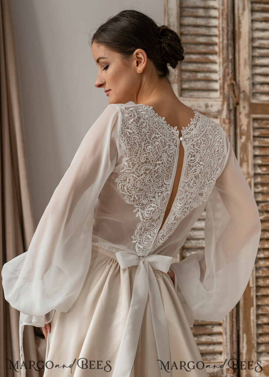 BRAUT Bolero, Kleider, Strumpfband SPITZEN HOCHZEITSBOLERO Elfenbein Seide und Spitze Hochzeitsbolero mit langen Ärmeln, Shrug Damen Hochzeitsjacke, Braut Rückenfreies Cover-up, Elfenbein Bluse für die Braut, Braut Spitze Bluse, Kleid Capelet