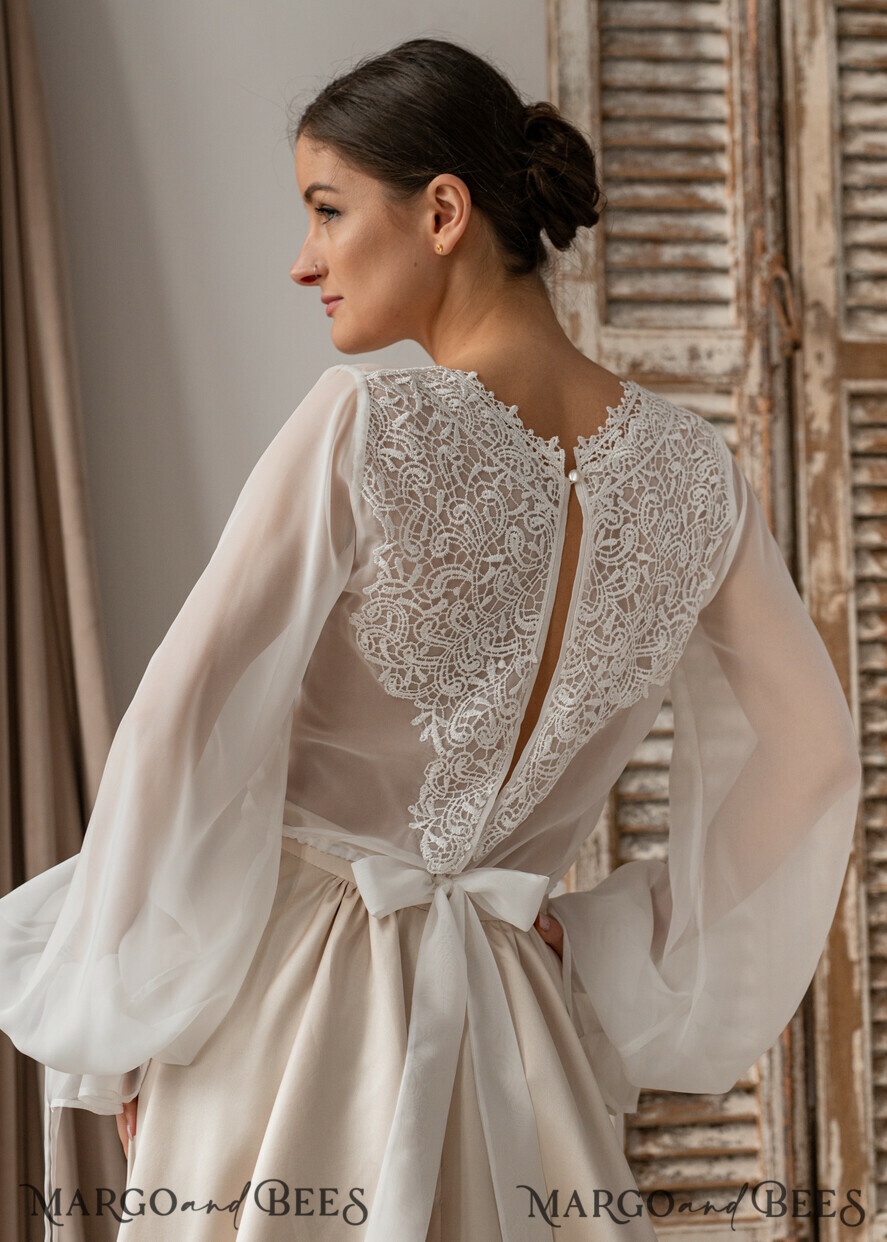 BRAUT Bolero, Kleider, Strumpfband SPITZEN HOCHZEITSBOLERO Elfenbein Seide und Spitze Hochzeitsbolero mit langen Ärmeln, Shrug Damen Hochzeitsjacke, Braut Rückenfreies Cover-up, Elfenbein Bluse für die Braut, Braut Spitze Bluse, Kleid Capelet