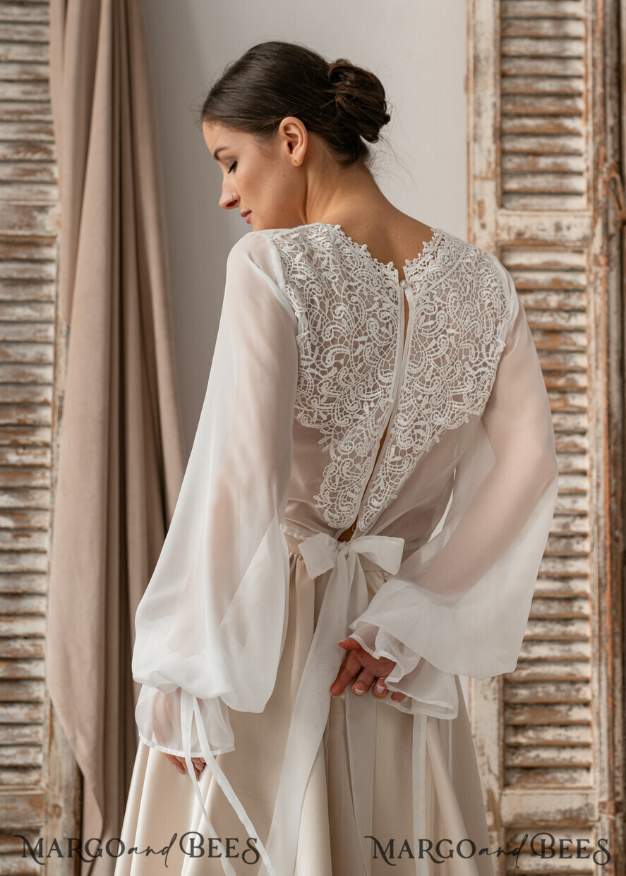 BRAUT Bolero, Kleider, Strumpfband SPITZEN HOCHZEITSBOLERO Elfenbein Seide und Spitze Hochzeitsbolero mit langen Ärmeln, Shrug Damen Hochzeitsjacke, Braut Rückenfreies Cover-up, Elfenbein Bluse für die Braut, Braut Spitze Bluse, Kleid Capelet