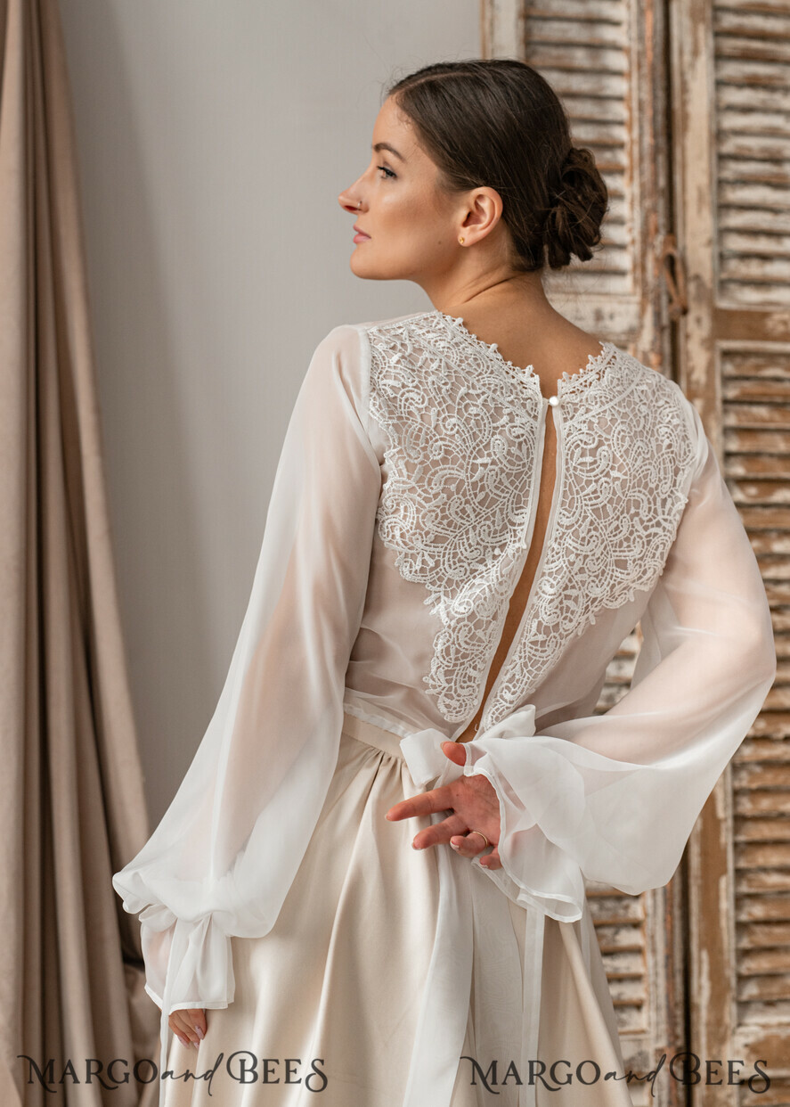 BRAUT Bolero, Kleider, Strumpfband SPITZEN HOCHZEITSBOLERO Elfenbein Seide und Spitze Hochzeitsbolero mit langen Ärmeln, Shrug Damen Hochzeitsjacke, Braut Rückenfreies Cover-up, Elfenbein Bluse für die Braut, Braut Spitze Bluse, Kleid Capelet