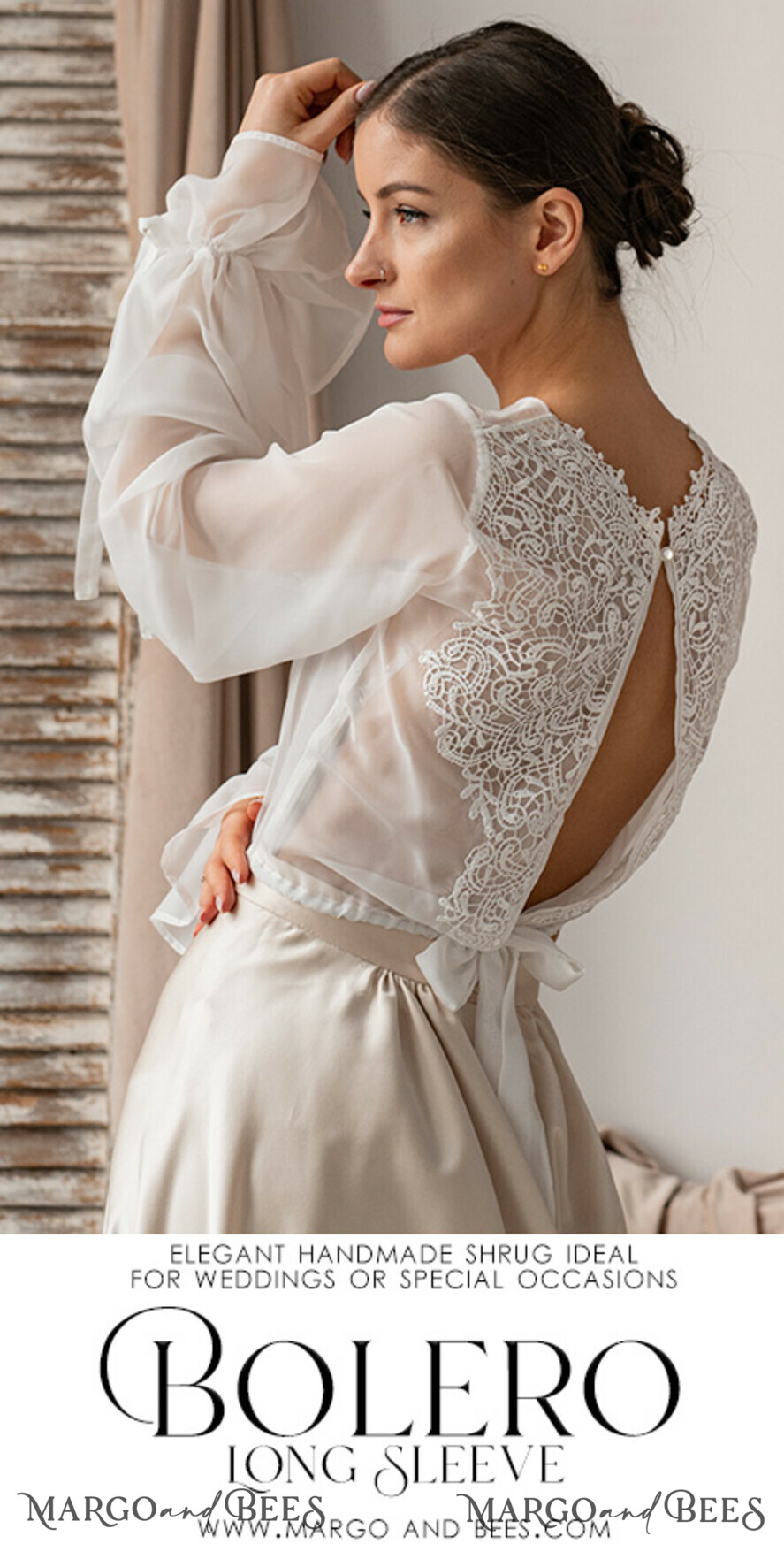BRAUT Bolero, Kleider, Strumpfband SPITZEN HOCHZEITSBOLERO Elfenbein Seide und Spitze Hochzeitsbolero mit langen Ärmeln, Shrug Damen Hochzeitsjacke, Braut Rückenfreies Cover-up, Elfenbein Bluse für die Braut, Braut Spitze Bluse, Kleid Capelet