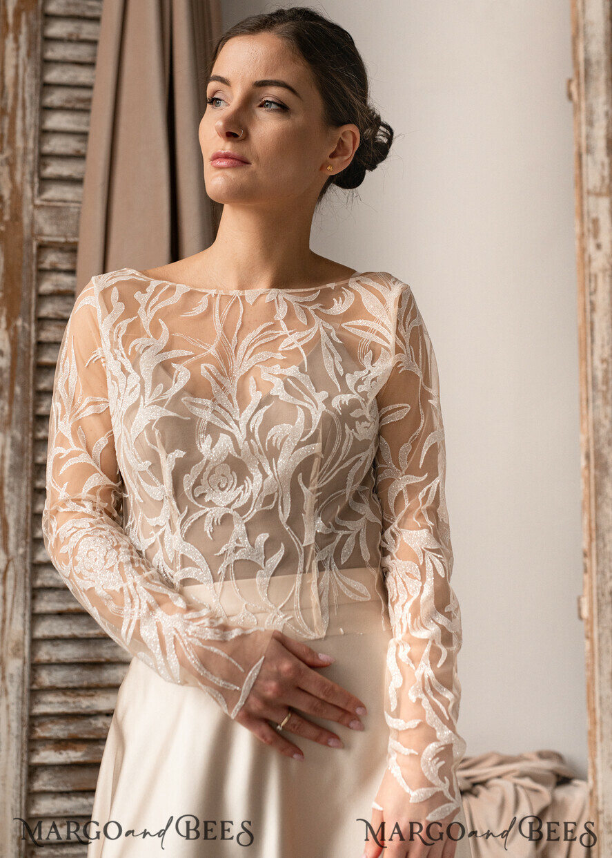 BRAUT Bolero, Kleider, Strumpfband SPITZEN HOCHZEITSBOLERO Elfenbein Spitzen Hochzeitsbolero mit Puffärmeln, Shrug Frauen Hochzeit, Braut Rückenfreies Coverup, Elfenbein Bluse für die Braut, Braut Spitzenbluse, Kleid Capelet