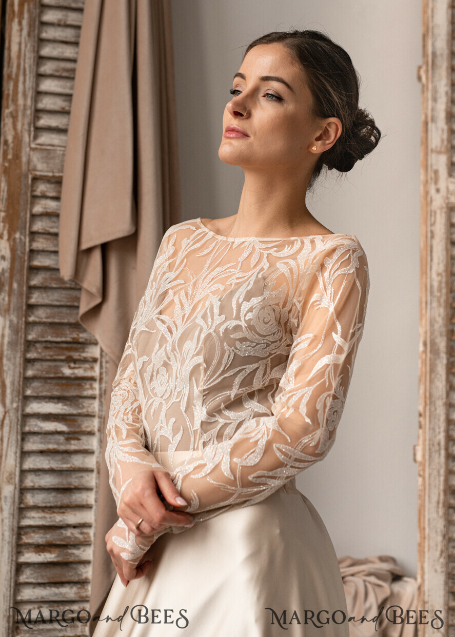 BRAUT Bolero, Kleider, Strumpfband SPITZEN HOCHZEITSBOLERO Elfenbein Spitzen Hochzeitsbolero mit Puffärmeln, Shrug Frauen Hochzeit, Braut Rückenfreies Coverup, Elfenbein Bluse für die Braut, Braut Spitzenbluse, Kleid Capelet