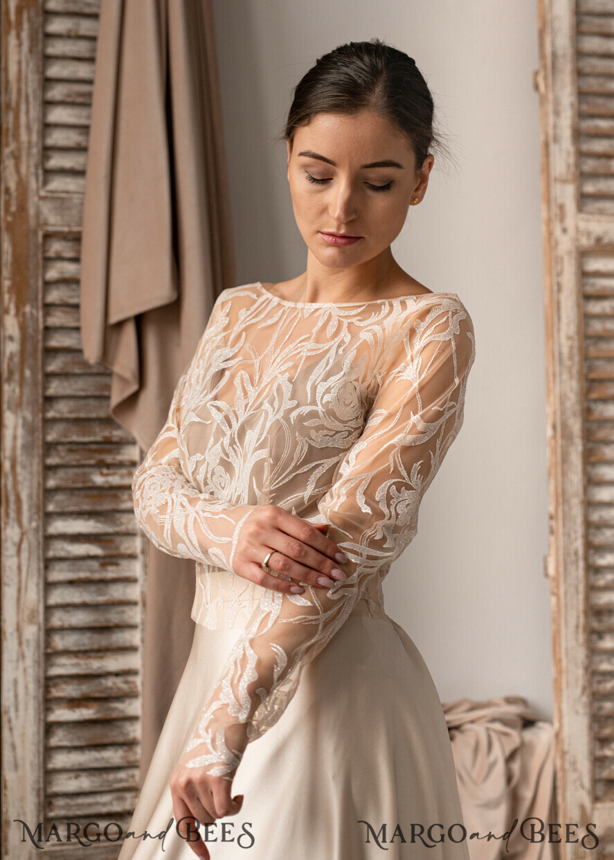 BRAUT Bolero, Kleider, Strumpfband SPITZEN HOCHZEITSBOLERO Elfenbein Spitzen Hochzeitsbolero mit Puffärmeln, Shrug Frauen Hochzeit, Braut Rückenfreies Coverup, Elfenbein Bluse für die Braut, Braut Spitzenbluse, Kleid Capelet