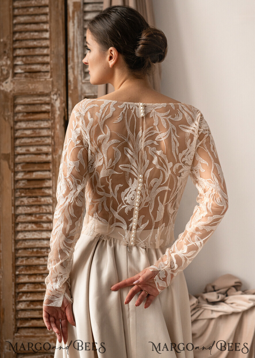 BRAUT Bolero, Kleider, Strumpfband SPITZEN HOCHZEITSBOLERO Elfenbein Spitzen Hochzeitsbolero mit Puffärmeln, Shrug Frauen Hochzeit, Braut Rückenfreies Coverup, Elfenbein Bluse für die Braut, Braut Spitzenbluse, Kleid Capelet