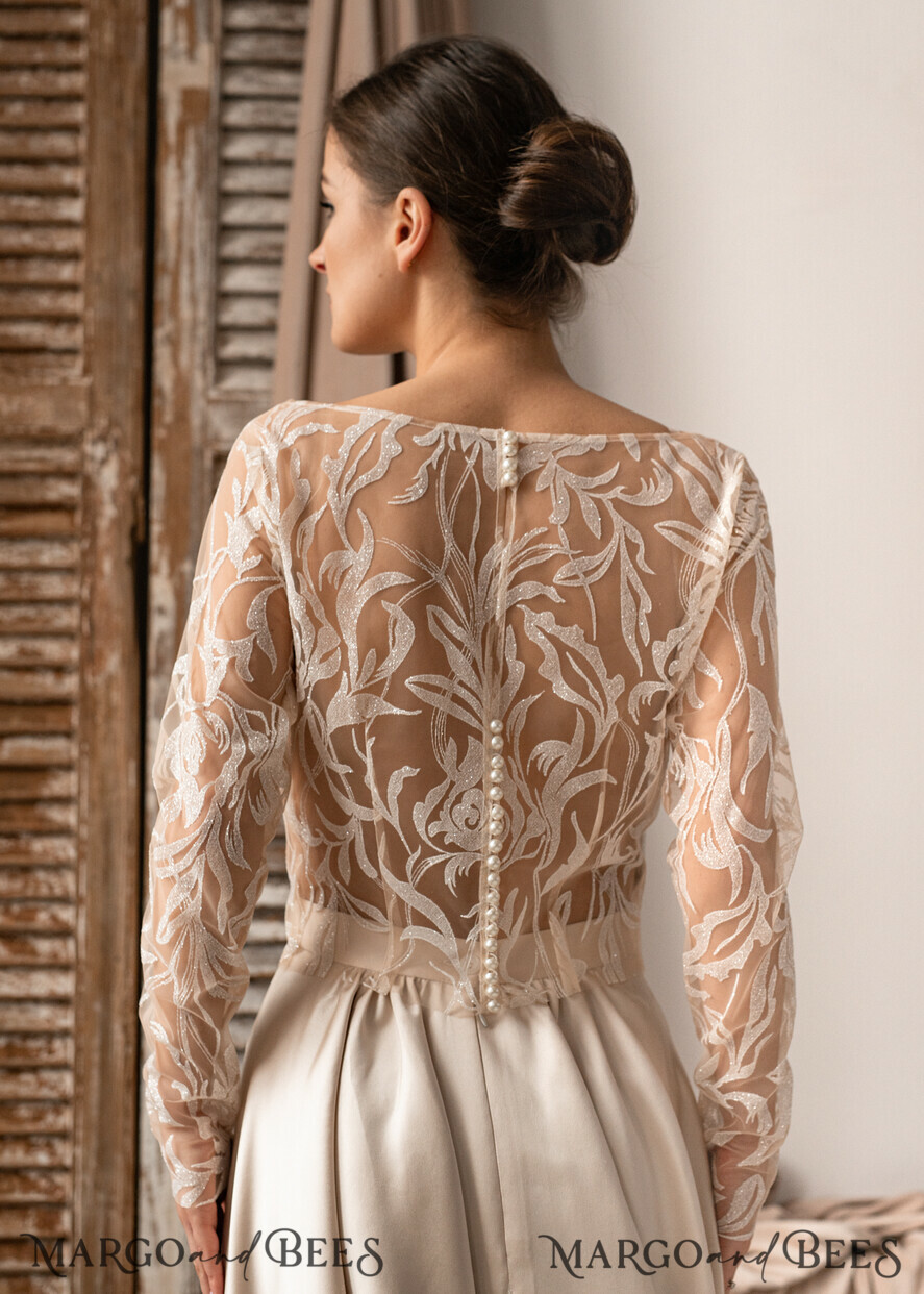 BRAUT Bolero, Kleider, Strumpfband SPITZEN HOCHZEITSBOLERO Elfenbein Spitzen Hochzeitsbolero mit Puffärmeln, Shrug Frauen Hochzeit, Braut Rückenfreies Coverup, Elfenbein Bluse für die Braut, Braut Spitzenbluse, Kleid Capelet