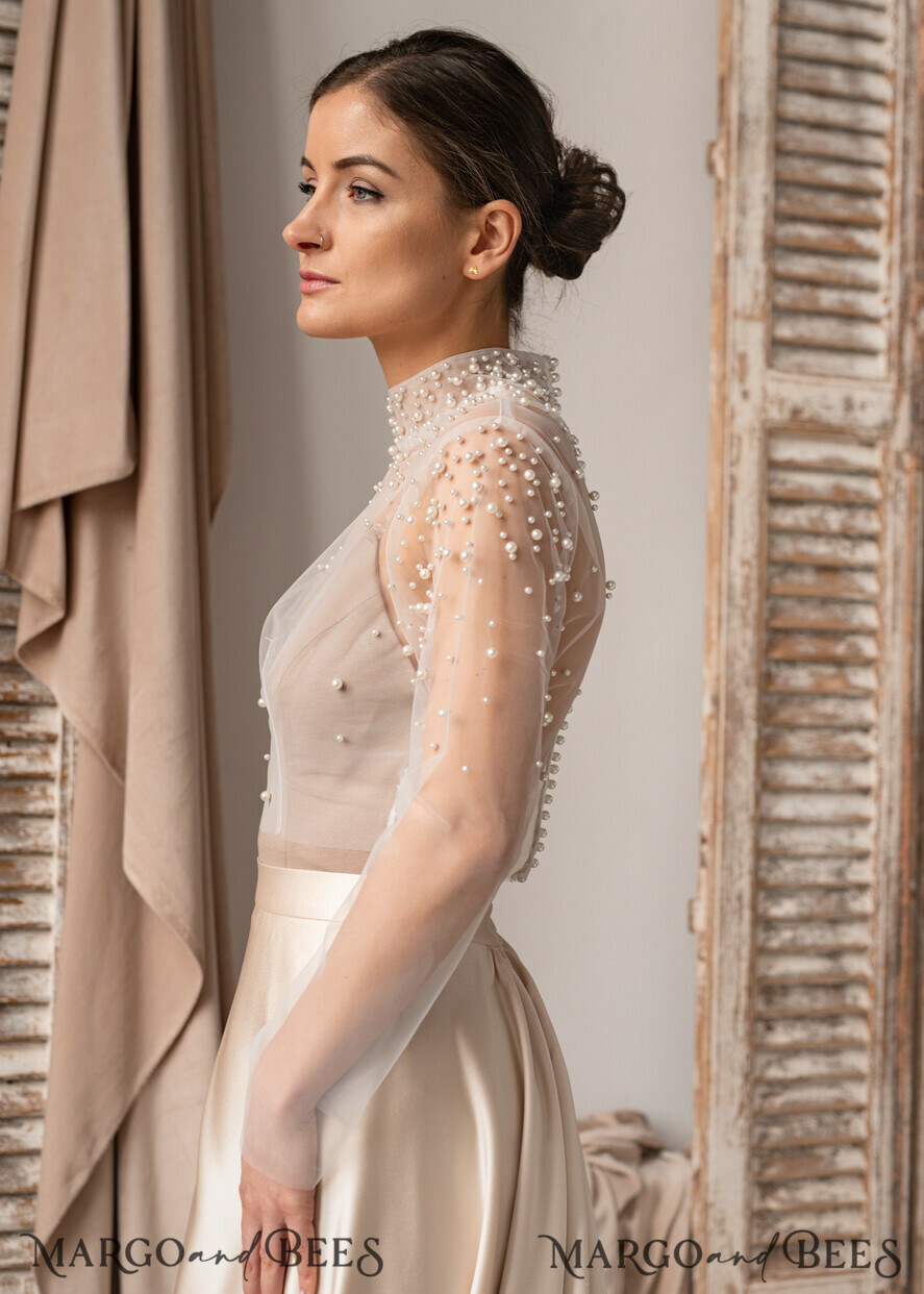 BRAUT Bolero, Kleider, Strumpfband SPITZEN HOCHZEITSBOLERO Elfenbein Tüll Hochzeitsbolero mit langen Ärmeln, Shrug für Frauen Hochzeiten, Braut Coverup, Elfenbein Bluse für die Braut, Braut Tüll Bluse, Kleid Capalet