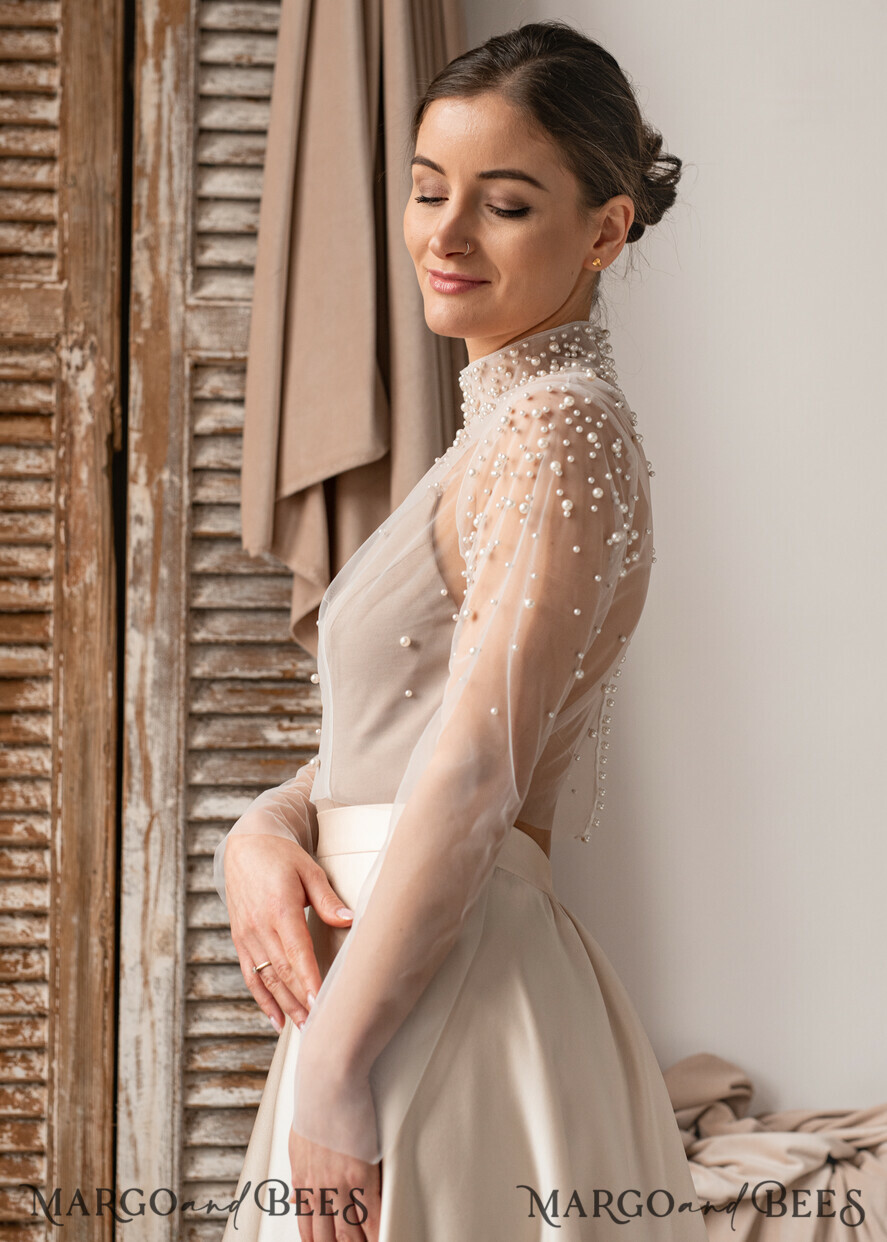 BRAUT Bolero, Kleider, Strumpfband SPITZEN HOCHZEITSBOLERO Elfenbein Tüll Hochzeitsbolero mit langen Ärmeln, Shrug für Frauen Hochzeiten, Braut Coverup, Elfenbein Bluse für die Braut, Braut Tüll Bluse, Kleid Capalet