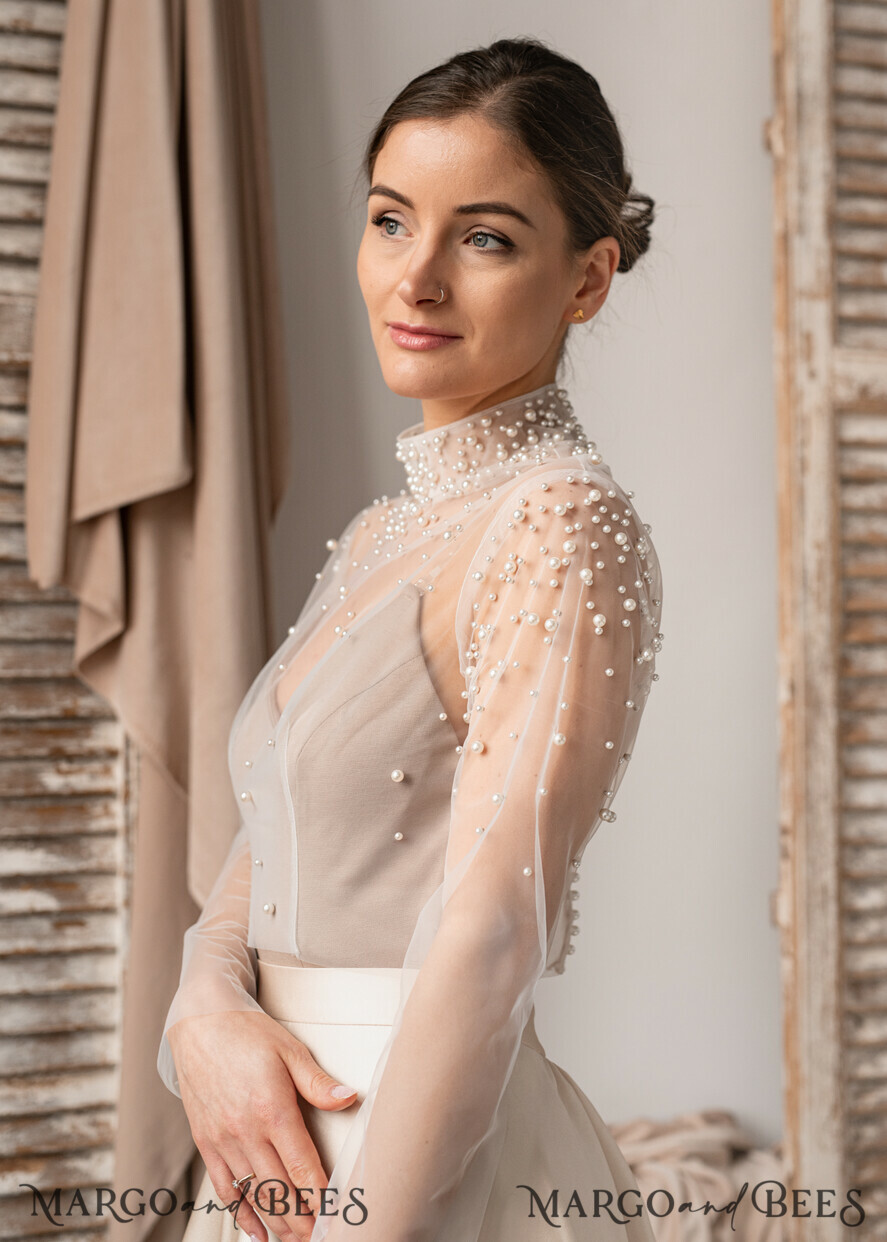 BRAUT Bolero, Kleider, Strumpfband SPITZEN HOCHZEITSBOLERO Elfenbein Tüll Hochzeitsbolero mit langen Ärmeln, Shrug für Frauen Hochzeiten, Braut Coverup, Elfenbein Bluse für die Braut, Braut Tüll Bluse, Kleid Capalet