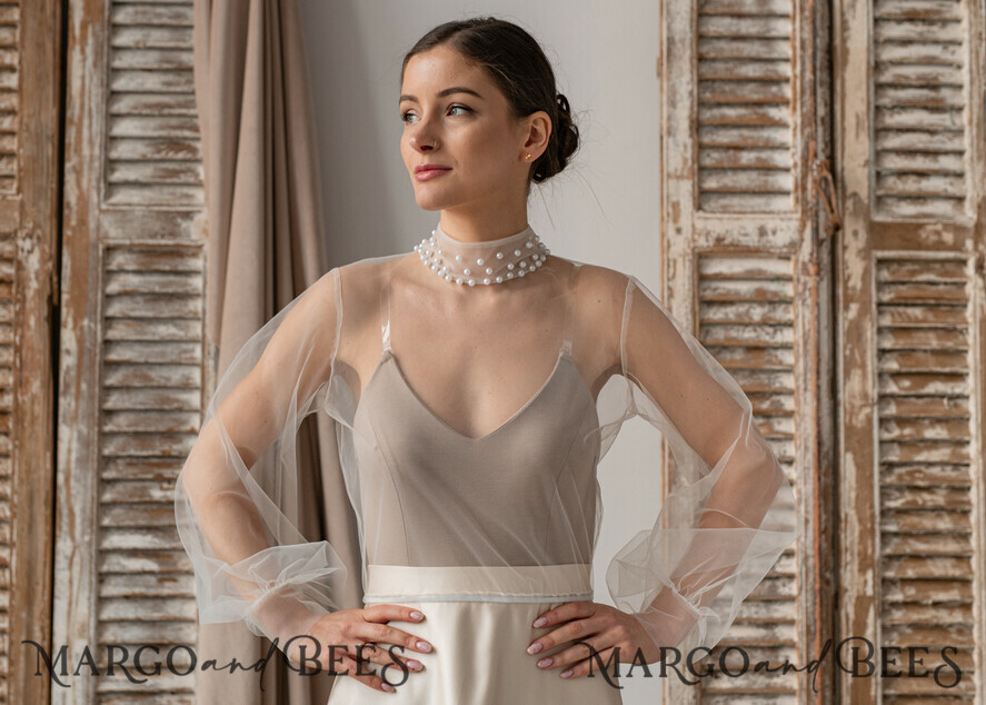 BRIDE bolero, robes, garter LACE WEDDING BOLERO Ivory tulle Wedding bolero puff sleeve, Shrug Women Wedding, Bridal Coverup, Ivory Blouse for Bride, Bridal Tulle Blouse, dress capalet