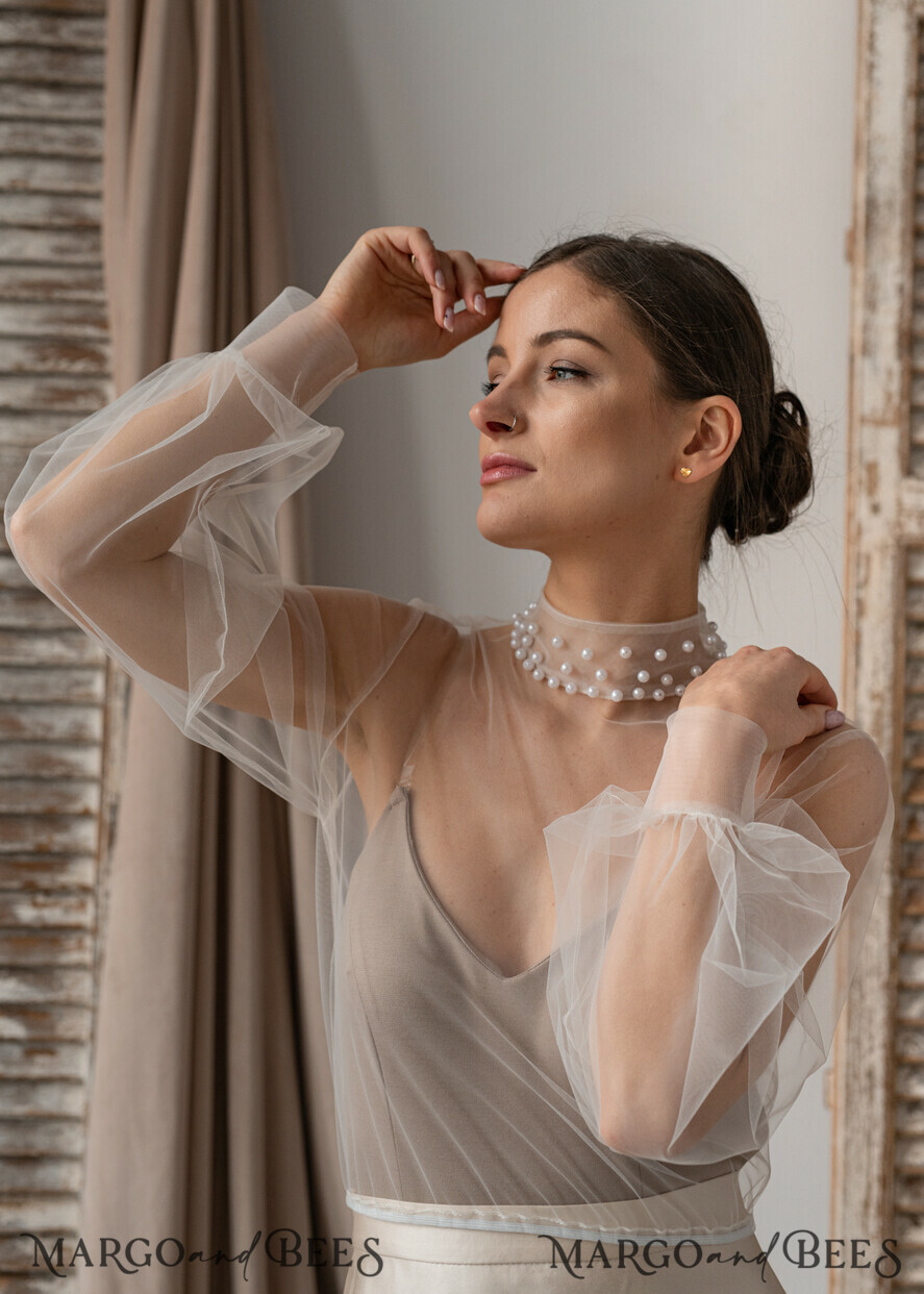 BRIDE bolero, robes, garter LACE WEDDING BOLERO Ivory tulle Wedding bolero puff sleeve, Shrug Women Wedding, Bridal Coverup, Ivory Blouse for Bride, Bridal Tulle Blouse, dress capalet