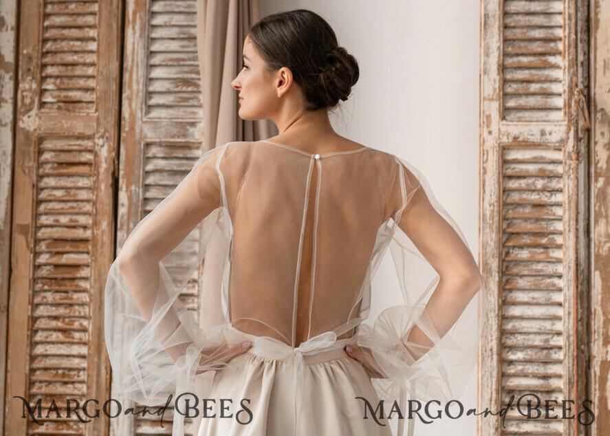 BRAUT Bolero, Kleider, Strumpfband SPITZEN HOCHZEITSBOLERO Elfenbeinseide Hochzeitsbolero mit langen Ärmeln, Shrug für Frauen zur Hochzeit, bescheidener Brautüberwurf, Boho-Bluse für die Braut, Spitzenbluse für die Braut, Kleid-Capalet.