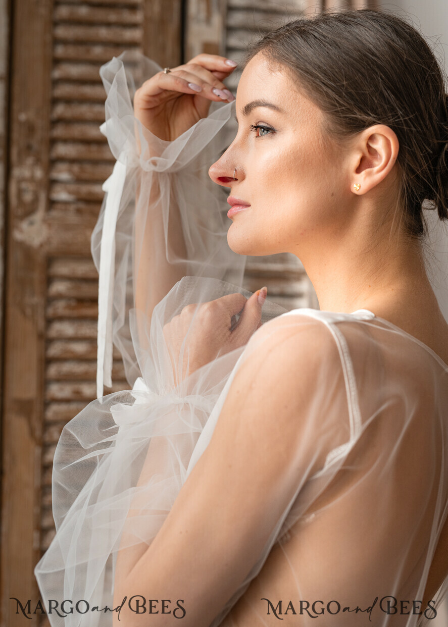 BRAUT Bolero, Kleider, Strumpfband SPITZEN HOCHZEITSBOLERO Elfenbeinseide Hochzeitsbolero mit langen Ärmeln, Shrug für Frauen zur Hochzeit, bescheidener Brautüberwurf, Boho-Bluse für die Braut, Spitzenbluse für die Braut, Kleid-Capalet.