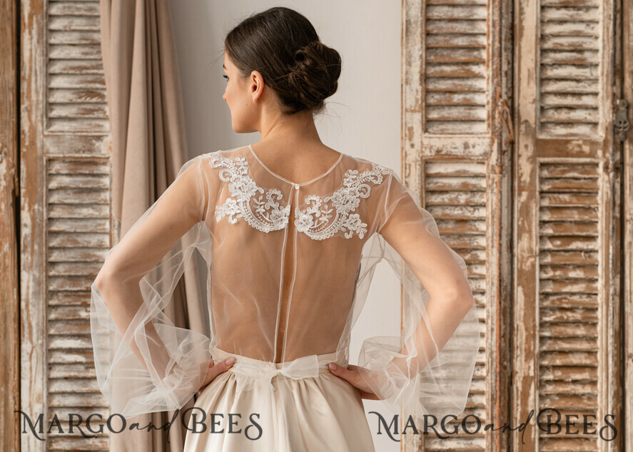 BRIDE bolero, robes, garter LACE WEDDING BOLERO Ivory Lace Wedding bolero long sleeve, Shrug Women Wedding, Bridal Backless Coverup, Ivory Blouse for Bride, Bridal Lace Blouse, dress capalet