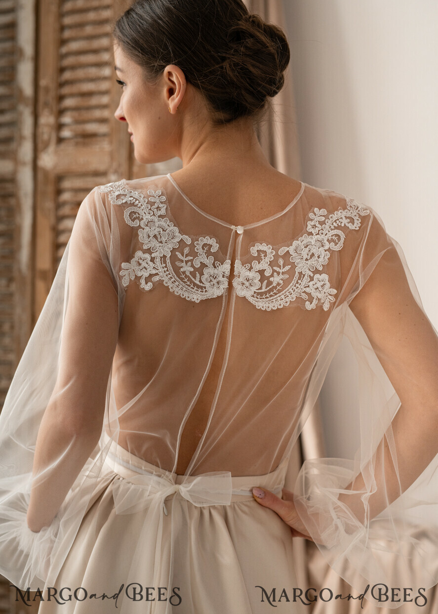 BRIDE bolero, robes, garter LACE WEDDING BOLERO Ivory Lace Wedding bolero long sleeve, Shrug Women Wedding, Bridal Backless Coverup, Ivory Blouse for Bride, Bridal Lace Blouse, dress capalet
