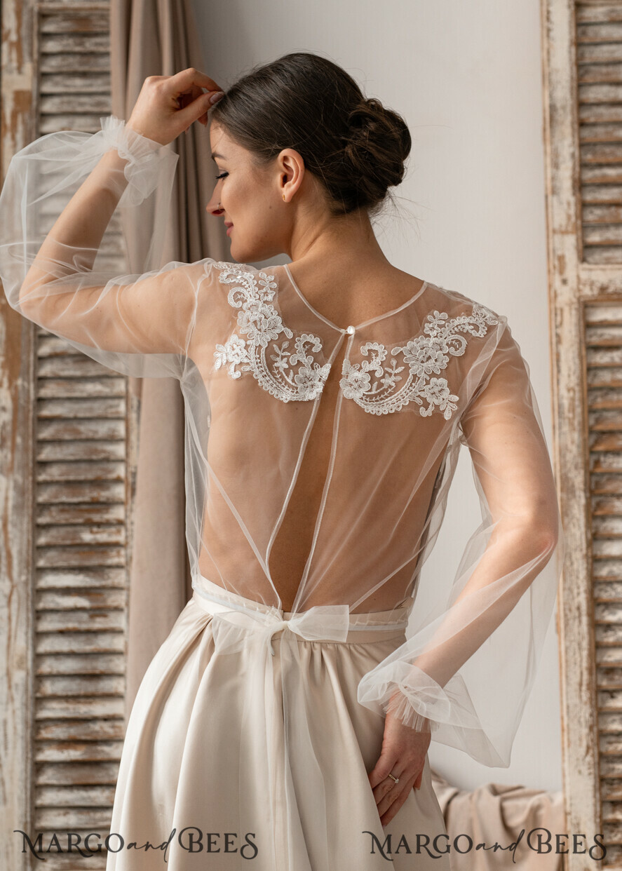BRIDE bolero, robes, garter LACE WEDDING BOLERO Ivory Lace Wedding bolero long sleeve, Shrug Women Wedding, Bridal Backless Coverup, Ivory Blouse for Bride, Bridal Lace Blouse, dress capalet