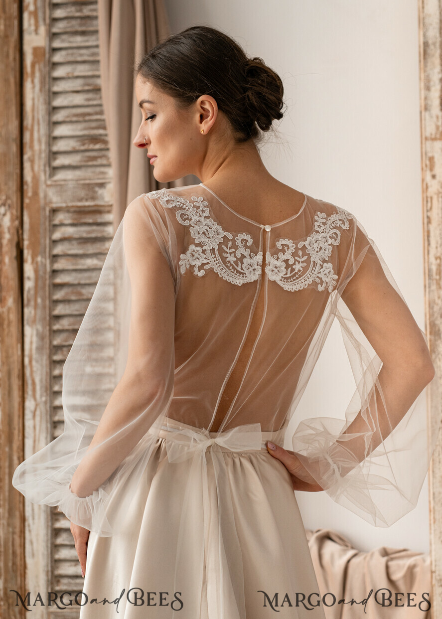 BRIDE bolero, robes, garter LACE WEDDING BOLERO Ivory Lace Wedding bolero long sleeve, Shrug Women Wedding, Bridal Backless Coverup, Ivory Blouse for Bride, Bridal Lace Blouse, dress capalet