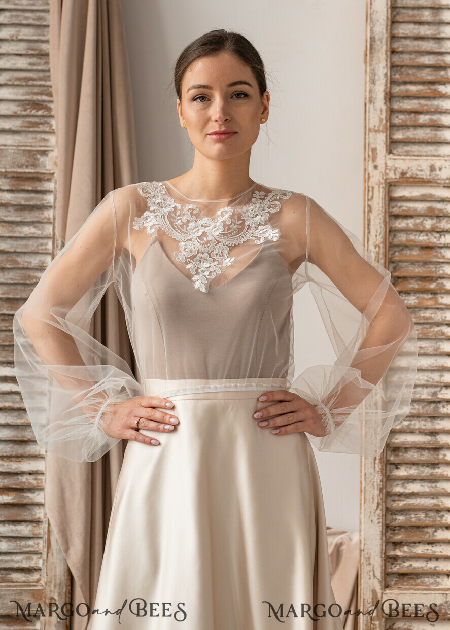 BRIDE bolero, robes, garter LACE WEDDING BOLERO Ivory Lace Wedding bolero long sleeve, Shrug Women Wedding, Bridal Backless Coverup, Ivory Blouse for Bride, Bridal Lace Blouse, dress capalet